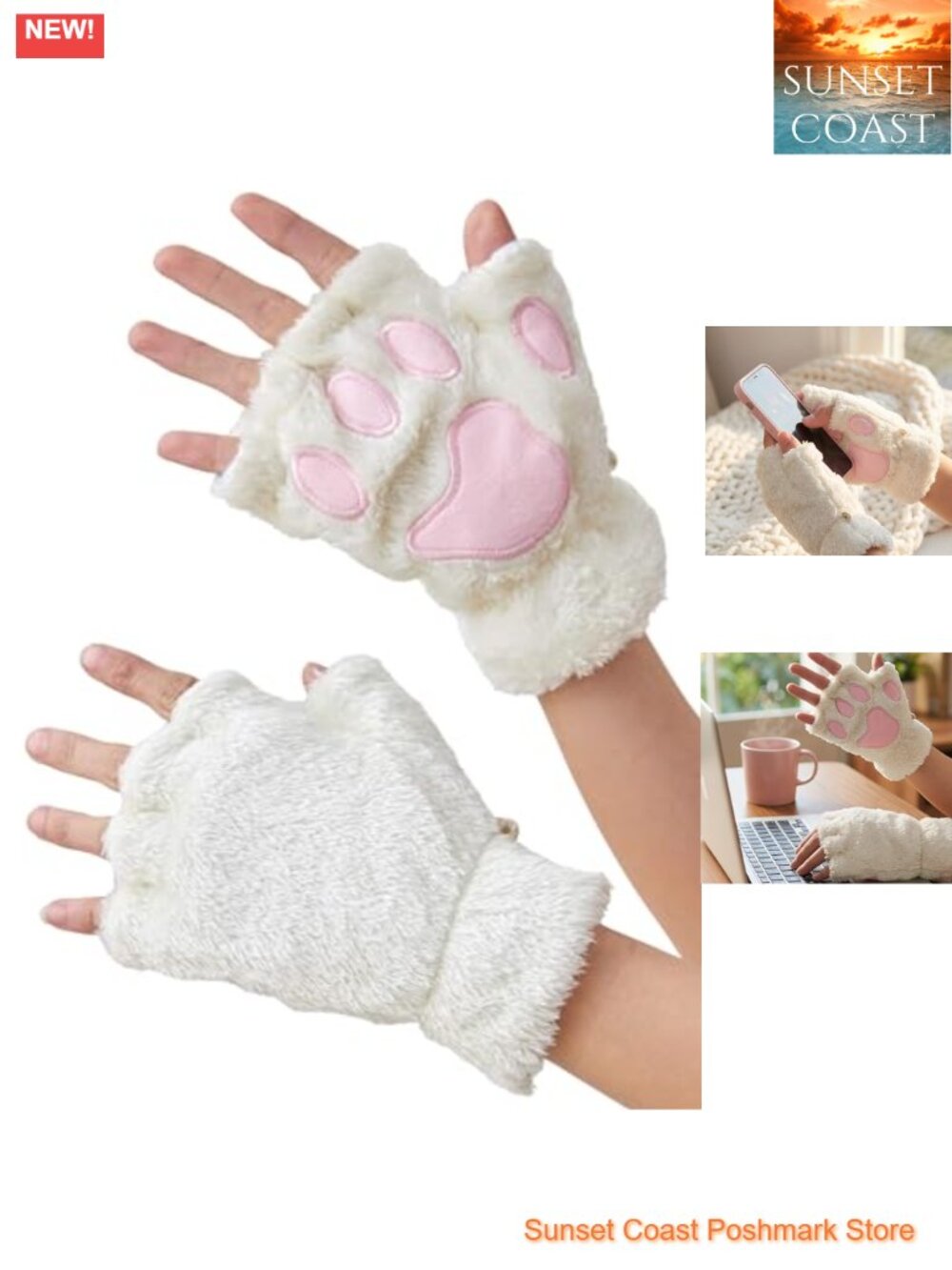 Furry Cat Paw Gloves Fingerless Faux Fur Cosplay Costume Accessory
